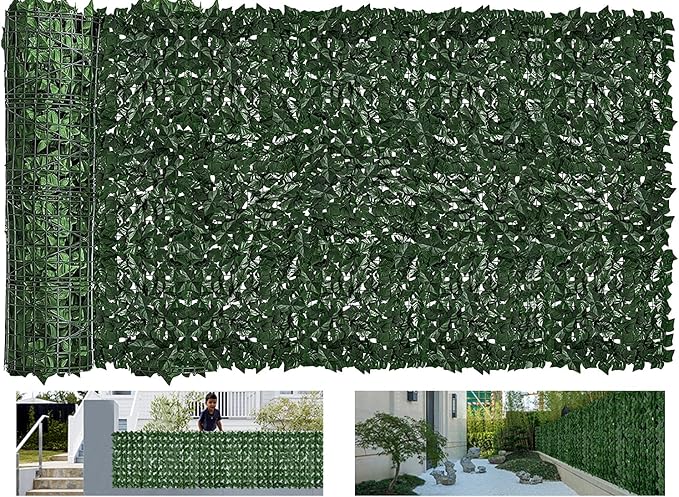 Faux Ivy Privacy Fence Screen Outdoor Expandable Artificial Greenery Roll Fake Hedge Wall Patio Green Plastic Leaf Plant Vine Grass Panels Gate Covering Garden Yard Balcony (158.0 X 60.0 in)