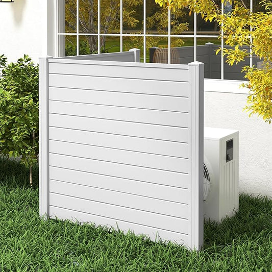 Giantex Outdoor Privacy Screen 2 Panels, 48''W x 48''H Decorative Air Conditioner Fence Trash Can Enclosure with 3 Stakes, Easy Assembly, PVC Vinyl Picket Fences for Garden Patio Lawn, White