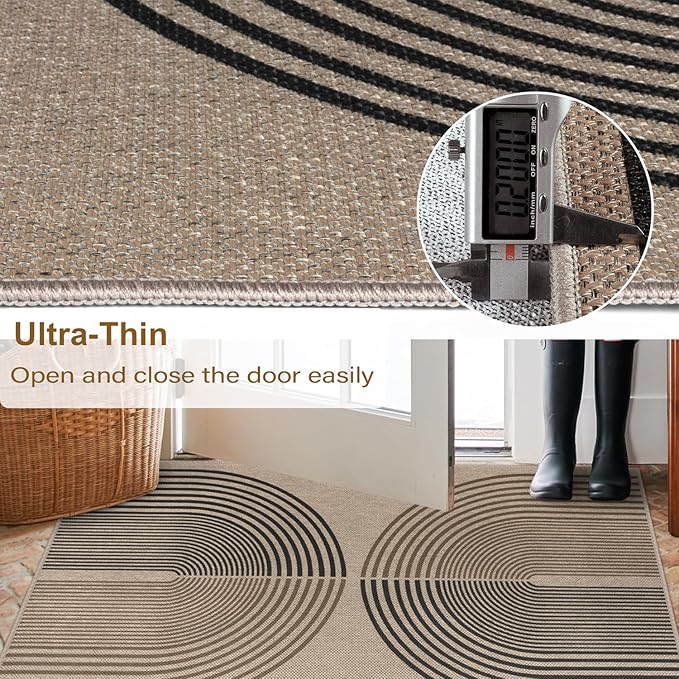 Easy Jute Rainbow Entryway Rug, 2x3 Washable Non-Slip Indoor Outdoor Doormat, Neutral Boho Farmhouse Small Kitchen Rug Modern Abstract Throw Rugs for Entrance Bedroom Bathroom