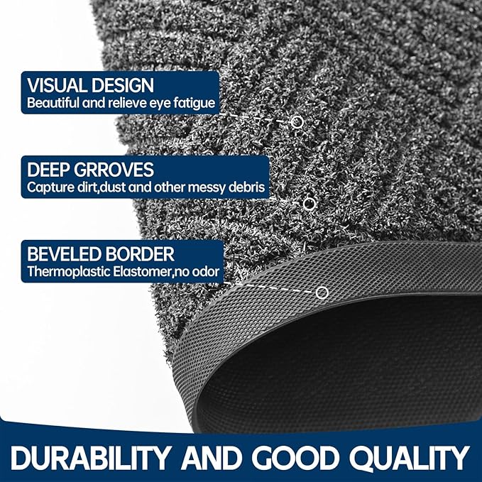 Front Door Mat Outside Entrance, 4' x 3' Heavy Duty Indoor Outdoor Door Mats for Entryway, Trap Dirt Outdoor Doormat Low Profile, Non Slip Welcome Mats for Front Door, Artificial Grass