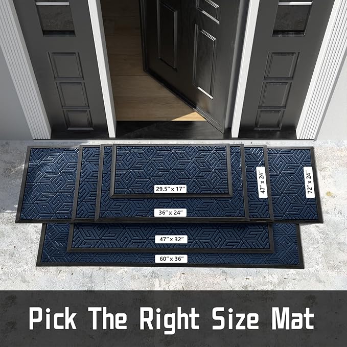 Yimobra Doormat Outdoor Entrance 29.5x17, All-Weather Waterproof Outdoor Mats for Front Door, Non Slip Welcome Door Mat for Patio Proch Outside Entryway Indoor, Blue