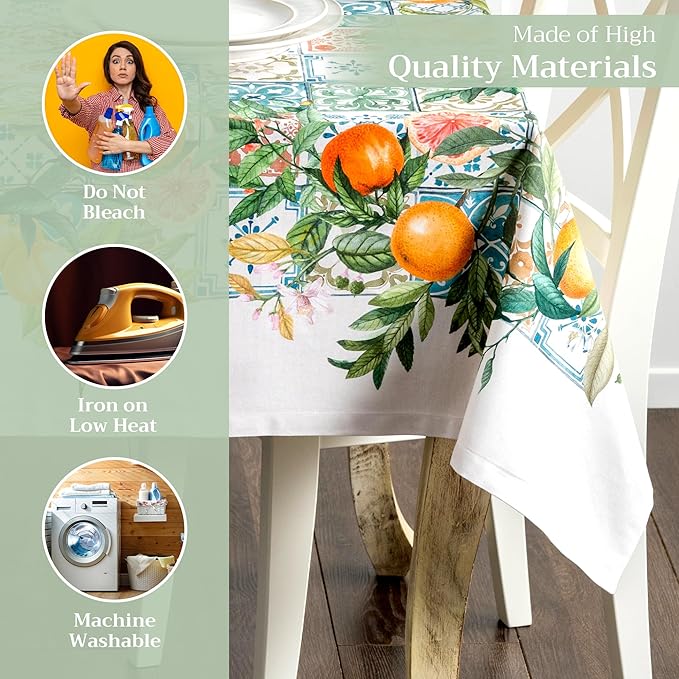 Maison d' Hermine Table Cloth Rectangle Table 100% Cotton 60 x 90 Inches Tablecloth Reusable Decorative Everyday Use for Dining Room, Farmhouse, Home, Party, Festive & Wedding Spring Summer - Agrume