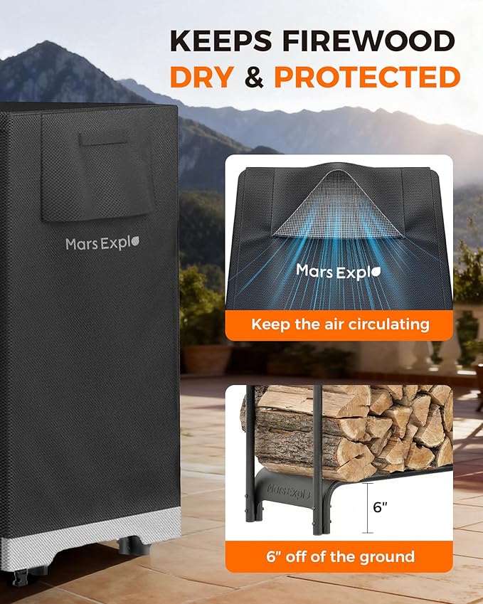 3ft Firewood Log Rack with Cover Outdoor, Heavy Duty Indoor Outdoor Firewood Storage Log Rack with Cover Combo Set Black