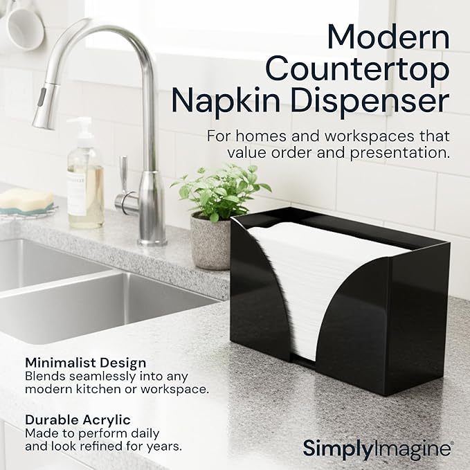 Acrylic Napkin Holder Wall Mount, 2 Pack Black - Multifold Paper Towel Dispenser for Bathroom & Kitchen Accessory - Open Top Guest Hand Towel Tray