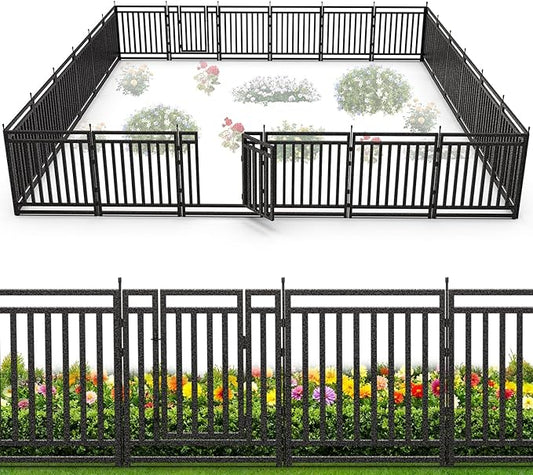 Garden Fence 40in (H) x 54ft (L), 21 Panels + 3 Gates, Durable Outdoor Yard Barrier, Secure Garden Fencing Weather-Resistant Fence Ideal for Pets, Privacy & Decoration, Black Silver
