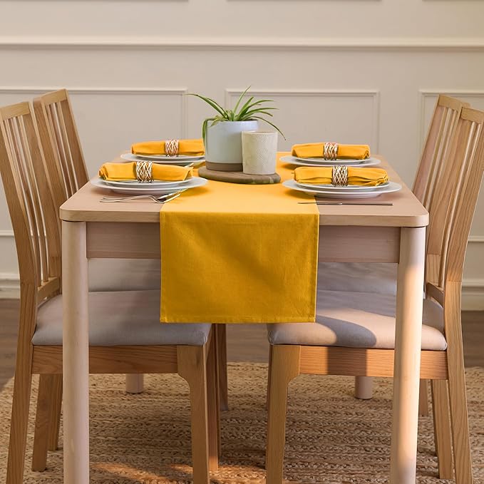 Encasa XO Table Runner 13x72 in Long | Cotton Canvas Fabric | Mango Solid Color | Machine Washable & Durable