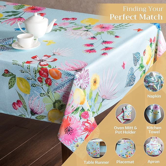 Maison d' Hermine Table Cloth Rectangle Table 100% Cotton 54 x 72 Inches Tablecloth Reusable Decorative for Dining Room, Farmhouse, Home, Party, Festive & Wedding Spring Summer - Jardin D'Ete - Mint