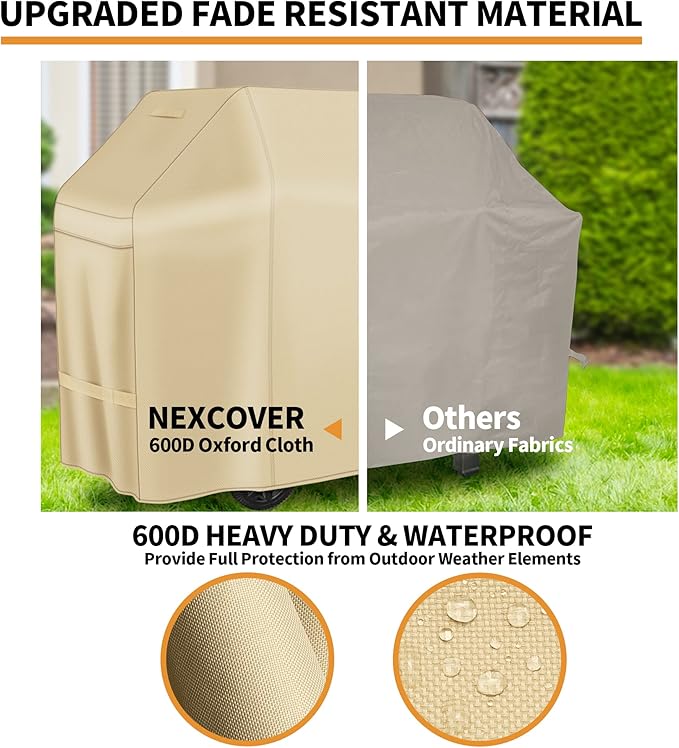 NEXCOVER Barbecue Gas Grill Cover - 60 Inch Waterproof BBQ Cover, Heavy Duty, Fade & Weather Resistant, Fits Weber, Brinkmann, Char Broil, Holland