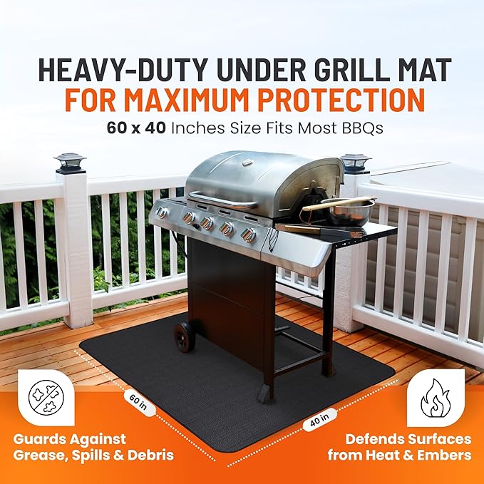 Under Grill Mats for Outdoor Grill (60 x 40 inch) Double-Sided Fireproof Mat for Under Fire Pit Mat the Perfect Grill Matt for Outdoor Grill Deck Protector and BBQ Matt for Under Grill Mat for Deck