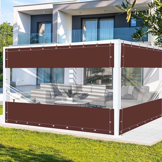 FoundGo 8'H x 10'W Vinyl Curtains for Patio 19oz, Outdoor Clear Vinyl Patio Enclosure,Heavy Duty Clear Tarp Waterproof Vinyl Tarps with Grommets for Pergola, Balcony,Porch,Gazebos，-4℉ Cold Resistant