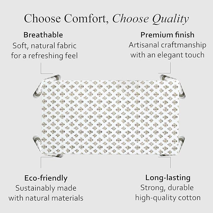 CPC Tablecloth 100% Cotton 60x90 Inch Indian Block Print Rectangle Table Cover, Washable Table Cloth for Weddings, Spring/Summer, Barbeque - Forest Green
