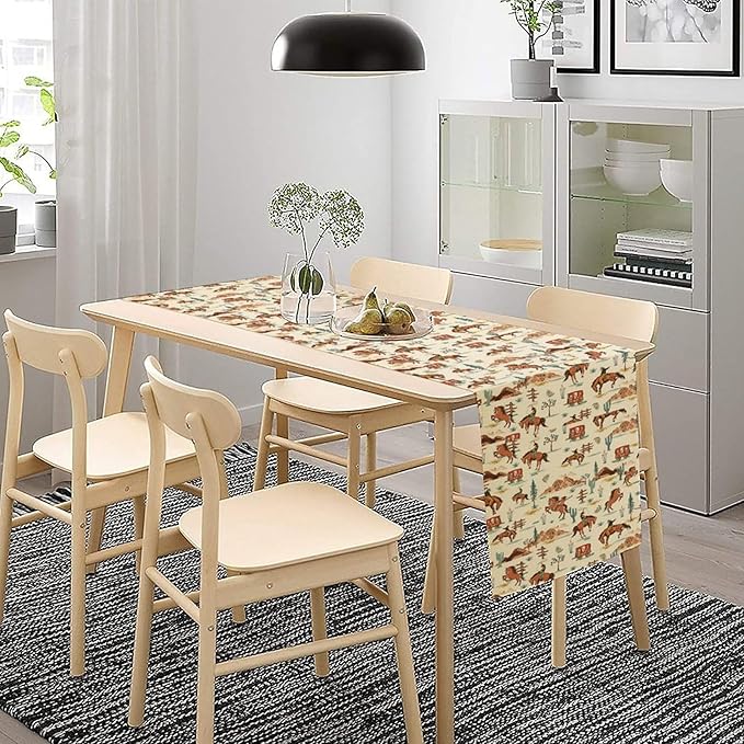 Western Cowboy Table Runner,Vintage Farmhouse Country Cowboy Horse Cactus Desert Print Table Runner for Kitchen Dining Table Holiday Home Party Decor 13x70in
