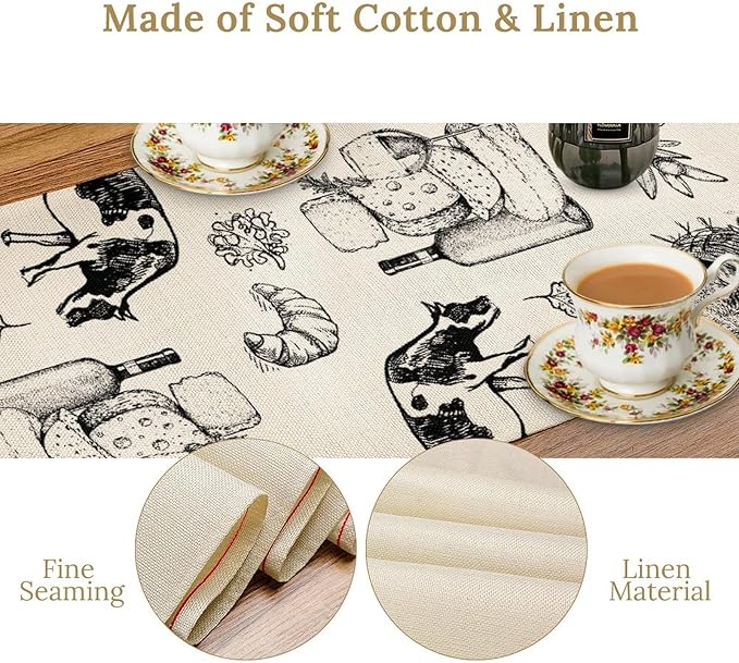 Milk Farm Table Runner, Rustic Farmhouse Animals Fresh Eggs Bread Vegetables Print Table Runner for Farmhouse Kitchen Decor Party Picnic Holiday Dinner, 13x60inch