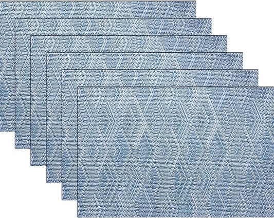 Druable Placemats Set of 6, Plastic Heat-Resistant Non-Slip Vinyl Place Mats Washable Easy to Clean 18"x12" Placemats for Indoor Outdoor Table Decor (Blue)