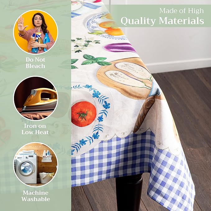 Maison d' Hermine Table Cloth Rectangle Table 100% Cotton 70 x 90 Inches Tablecloth Reusable Decorative Everyday Use for Dining Room, Farmhouse, Home, Party, Festive & Wedding Spring Summer - Gourmand