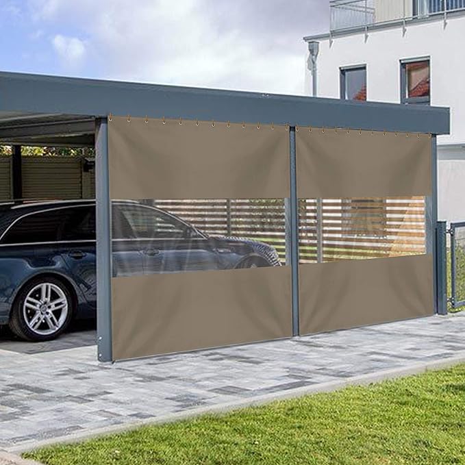Covers & all Outdoor Clear Panel Curtain, 12 oz Vinyl Outdor Curtains for Patio, Waterproof & Weather Resistant Tarp with Brass Grommets for Pergola, Porch, Gazebos, Balcony (10’ H x 7’ W Feet, Beige)