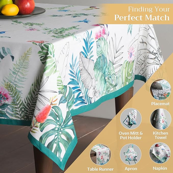 Maison d' Hermine Table Cloth Square Table 100% Cotton 60 x 60 Inches Tablecloth Reusable Decorative Everyday Use for Dining Room, Farmhouse, Home, Party, Festive & Wedding Spring Summer - Tropiques