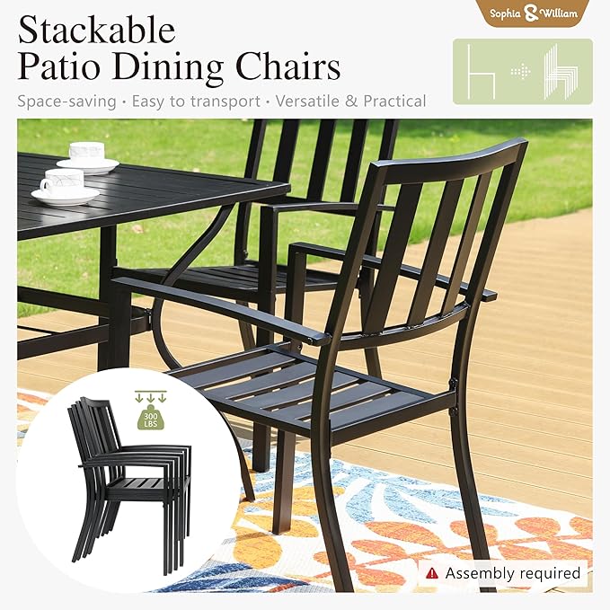 Sophia & William Round Patio Table and Chairs Set, Outdoor Dining Set for 4, 5 Piece Metal Patio Furniture, 42" Black Table(Stripe)