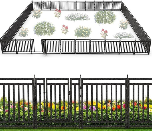Garden Fence 40in (H) x 90ft (L), 35 Panels + 5 Gates, Durable Outdoor Yard Barrier, Secure Garden Fencing Weather-Resistant Fence Ideal for Pets, Privacy & Decoration, Black Silver