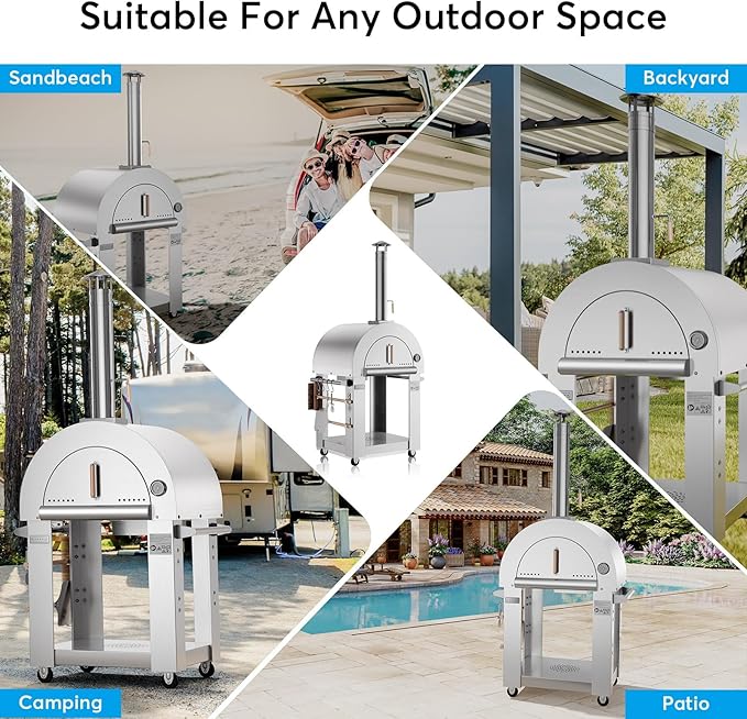 Pizza Oven, wood fire pizza oven for Outside Kitchen, Pizza Maker Oven Grill for Camping Backyard Party,38.6 Inch, Silver