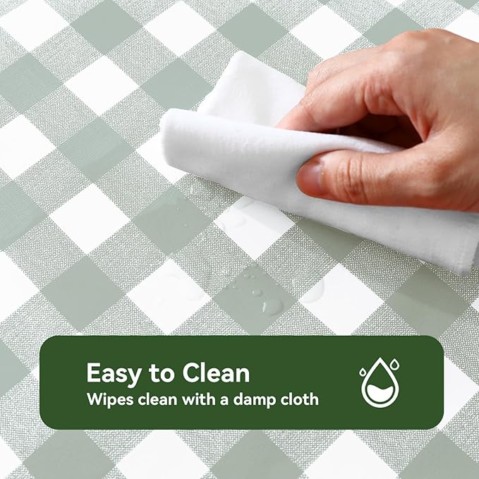 Romanstile Rectangle Vinyl Tablecloth, 100% Waterproof Checkered Plastic Table Cloth, Heavy Duty Buffalo Gingham Table Cover for Dining, Camping, Picnic, Outdoor - 54 x 108 Inch, Light Grey