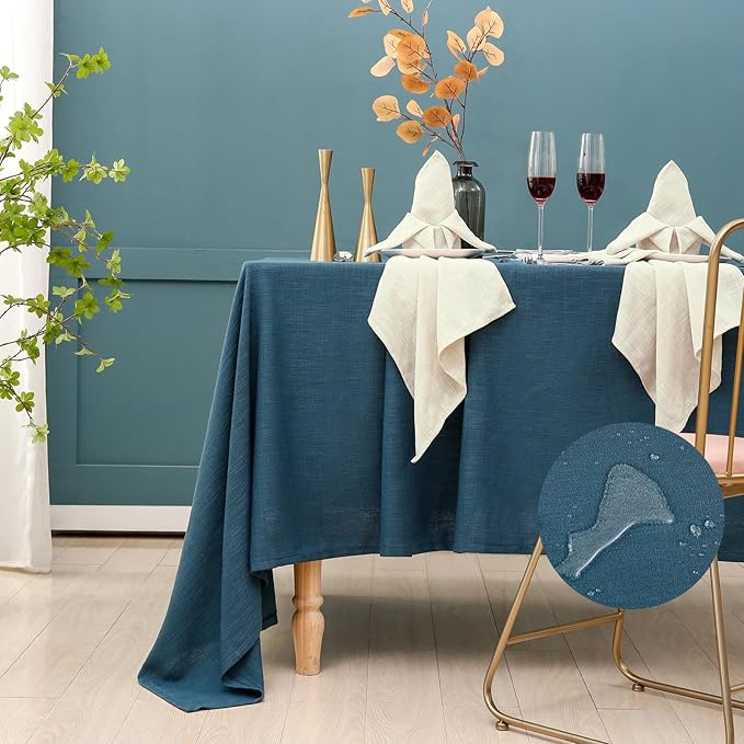 Square Tablecloth, Blue Table Cloth for Square or Round Tables, Waterproof Spillproof Washable Tablecloth, Linen Dining Table Cover for Wedding, Party, Farmhouse - 54'' x 54'', Blue