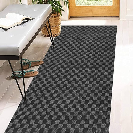 3' x 39' Runner Rugs with Rubber Backing, Indoor Outdoor Utility Carpet Runner Rugs, Checkered Gray, Can Be Used as Aisle for The RV and Boat, Laundry Room and Balcony