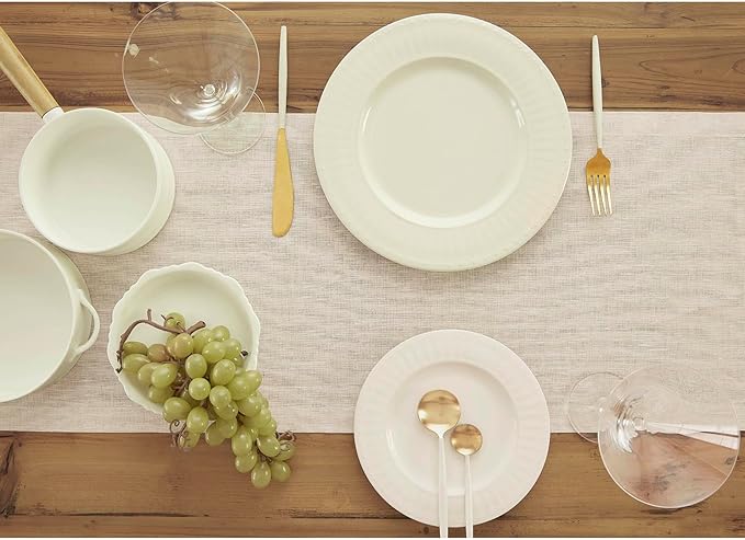 Solino Home Linen Table Runner 60 Inches - 100% Pure Linen Light Natural Table Runner 14 x 60 Inch Ideal for Dresser and Coffee Tables - Spring, Easter - Athena