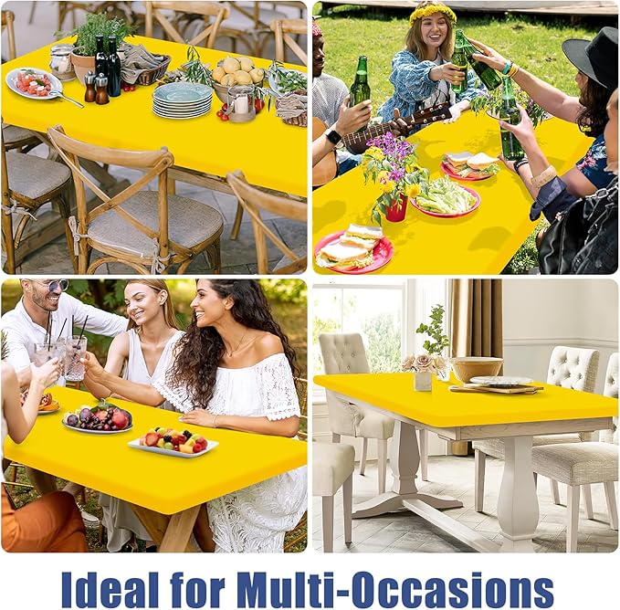 Spandex 5 Foot Rectangle Table Cloth 6 Pack, Elastic Fitted Tablecloths for Picnic, Stretch Washable Patio Table Cover for Outdoor, Camping, Banquet and Parties (Yellow, 30"x60")