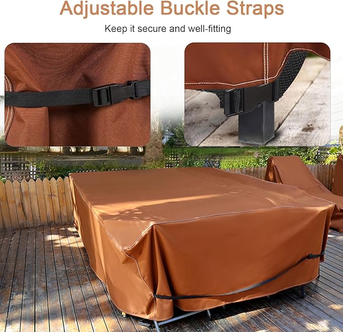 NettyPro Patio Table Cover Rectangular 105 x 75 Inch, 600D Heavy Duty Waterproof Outdoor Furniture Covers for Dining Table and Chair Rectangular, Brown