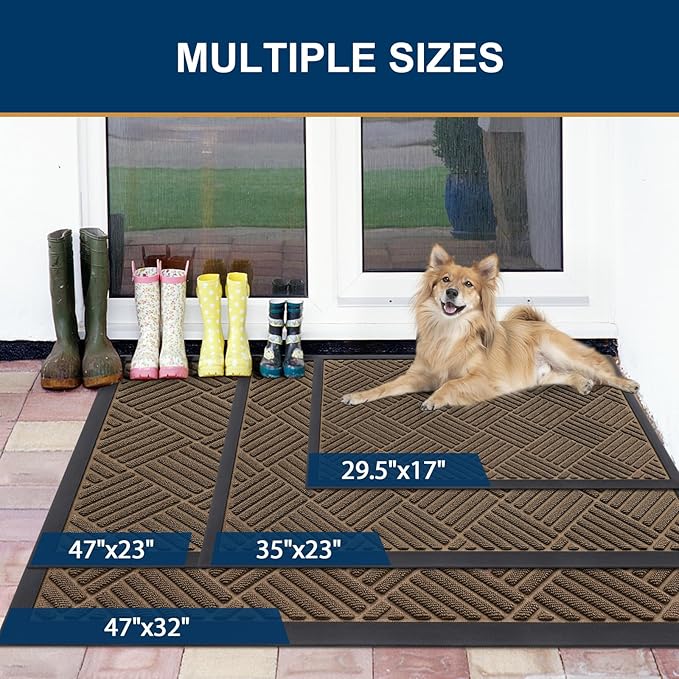 Smiry Front Door Mat Outside Entrance, Heavy Duty Outdoor Indoor Natural Rubber Doormat, Non Slip, Trap Dirt and Moisture, Easy Clean, Low Profile Patio Porch Entryway Mat, 71x47, Brown