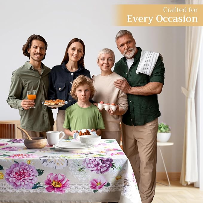 Maison d' Hermine Table Cloth Rectangle Table 100% Cotton 54 x 72 Inches Tablecloth Reusable Decorative Everyday Use for Dining Room, Farmhouse, Home, Party, Festive & Wedding Spring Summer - Pivoine