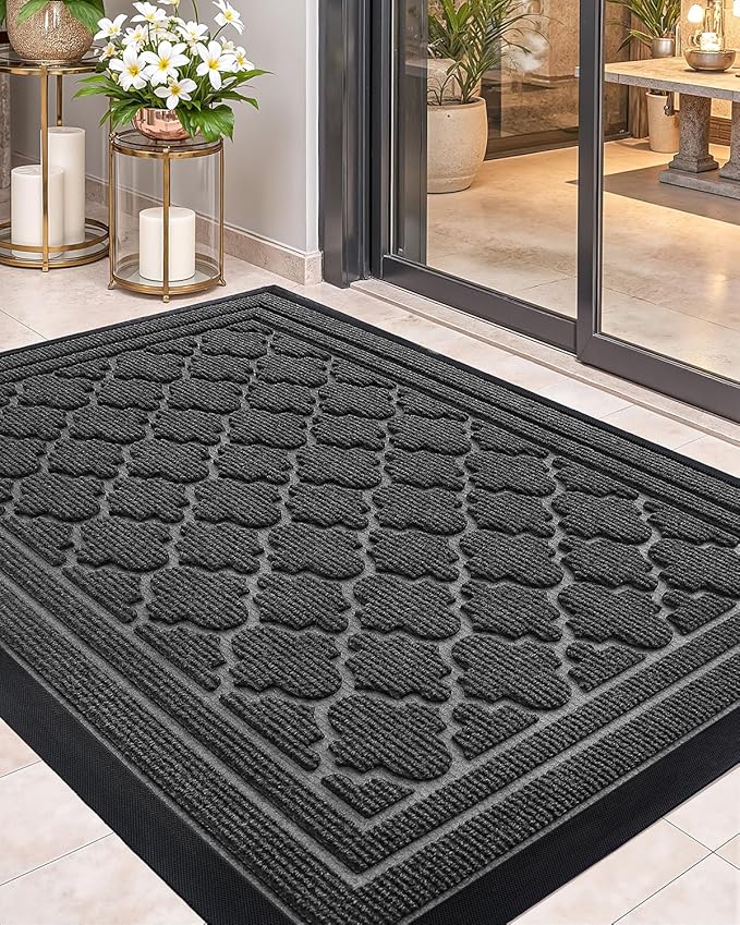 Color&Geometry Front Door Mat Outside Entrance, Heavy Duty Non Slip Low Profile Doormat for Entryway, Trap Dirt and Moisture Welcome Mats All-Weather, Easy Clean, Patio, Garage, 17"x30" Grey