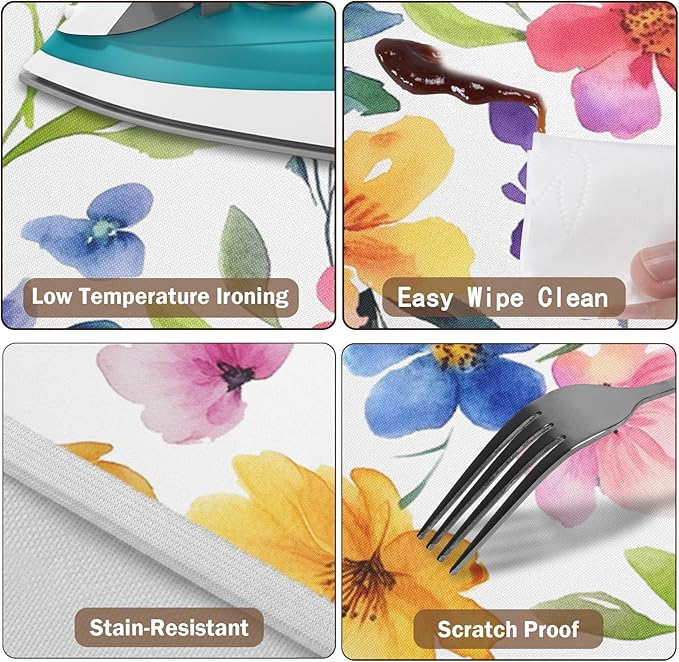 Spring Summer Floral Round Fitted Tablecloth with Elastic Watercolor Flower Outdoor Circle Table Cloth for 44-48" Tables Colorful Stretch Waterproof Washable Table Cover for Picnic Dining Party Decor