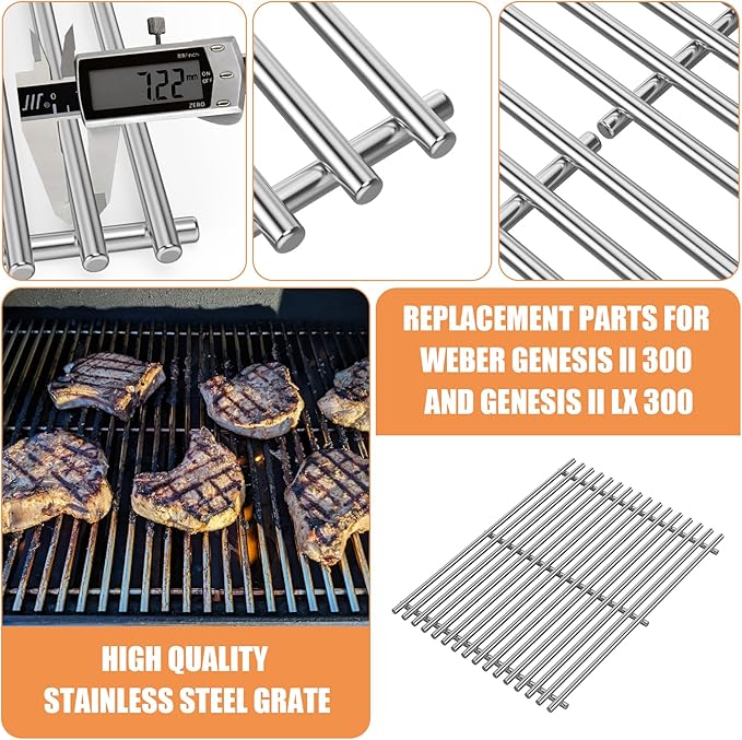 Grill Replacement Parts for Weber Genesis II 300, Genesis II LX 300, Genesis II E&S Series Gas Grills, Grill Parts for Weber Cooking Grates Flavorizer Bars Heat Deflectors 66095 66802 66032 66795