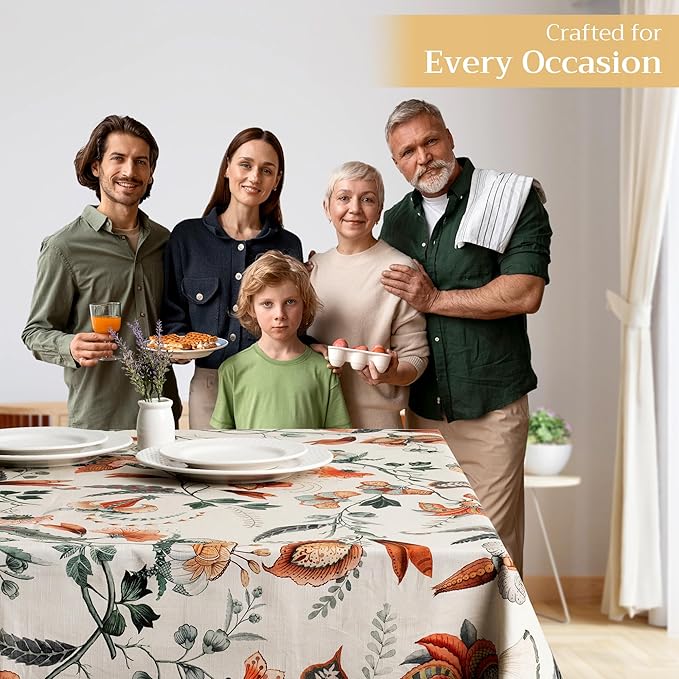 Maison d' Hermine Table Cloth Rectangle Table 100% Cotton 70 x 90 Inches Fall Tablecloth Reusable Everyday Use for Thanksgiving Christmas Decorations Dining Farmhouse Party (Dalida)