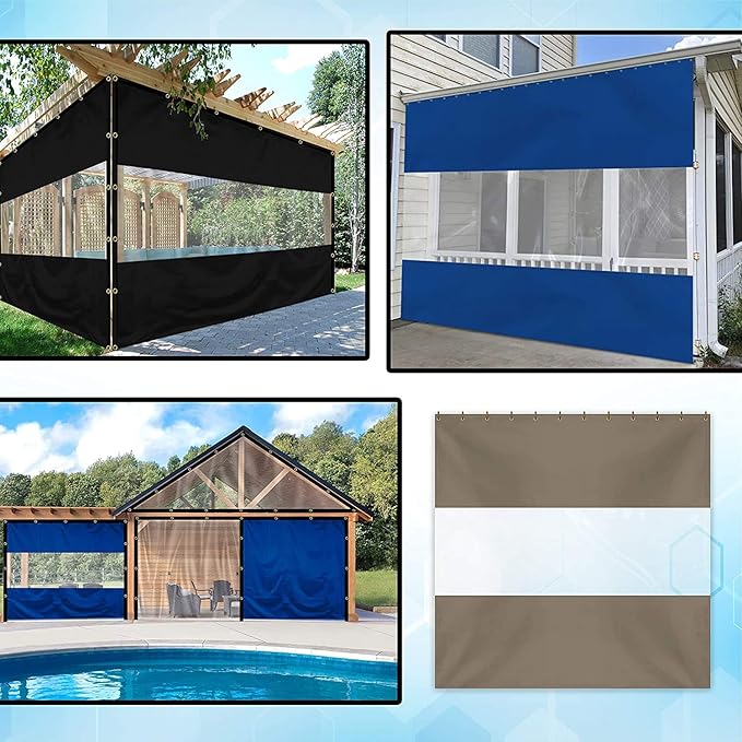 Covers & all Outdoor Clear Panel Curtain, 12 oz Vinyl Outdor Curtains for Patio, Waterproof & Weather Resistant Tarp with Brass Grommets for Pergola, Porch, Gazebos, Balcony (10'H x 13'W Feet, Beige)
