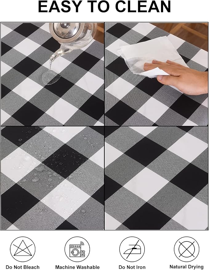 Cupuamon 2 Pack Waterproof Polyester Fabic Square Checkered Tablecloth，54x54 Outdoor Table Cloth，Oil Stain Prevention Table Cloth for Pinics and Parties（Black and White）
