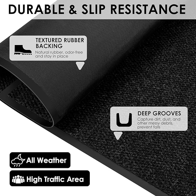 4′ x 19′ Front Door Mat Indoor Outdoor Entrance, Commercial Floor Mat Heavy Duty Dirt Trapper Entryway Doormat, Custom Size Non Slip Rubber Backing Welcome mat, Door Mat for High Traffic Area