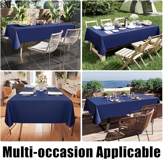 Smiry Square Table Cloth 60x60 Inch, Waterproof Wipeable Vinyl Tablecloths Protector, Oil Spill Proof Plastic Table Cover for Dining, Picnic, Camping, Outdoor, Navy