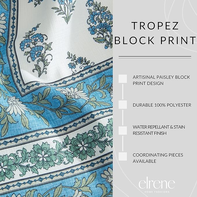 Elrene Home Fashions Tropez Paisley Block Print Coastal Stain & Water Resistant Indoor/Outdoor Cloth Dinner Napkins, Set of 4, 17"x17"