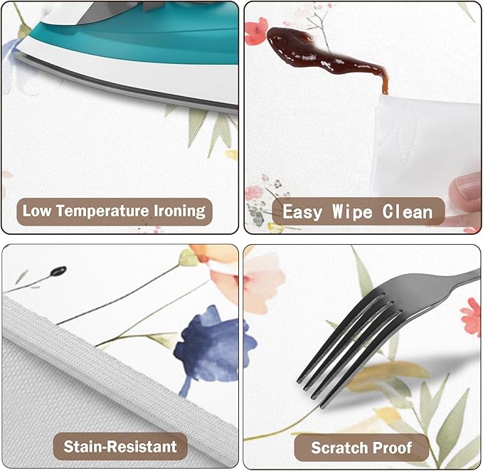 Spring Summer Floral Round Fitted Tablecloth with Elastic Watercolor Farmhouse Wildflower Circle Table Cloth for 44-48" Tables Wipeable Waterproof Easter Flower Table Cover for Picnic Dining Outdoor