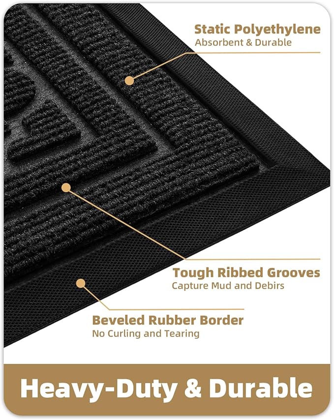 Color&Geometry Large Front Door Mat Outside Entrance, Heavy Duty Non Slip Low Profile Doormat for Entryway, Trap Dirt and Moisture Welcome Mats All-Weather, Easy Clean, Patio, Garage, 48"x72" Black