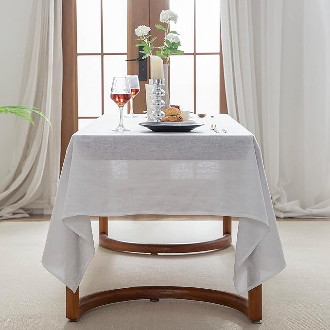 EVERLY 100% Pure Linen Rectangle Tablecloths 60x120 Inches for Dining,Buffet Parties,Picnic,Events,Weddings and Restaurants,Decorative Halloween,Thanksgiving Machine Washable Tablecloths-White