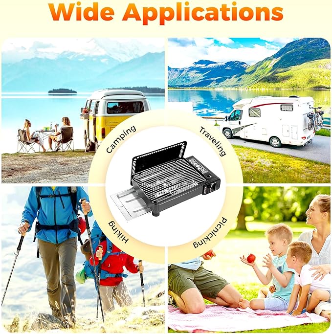 Portable Gas Grill Butane Stove, Portable Camping Grill Gas Stove Free Standing BBQ Grill with Grilling Net & Carry Case Dual Fuel Tabletop Outdoor BBQ Stoves for Camping Traveling Cooking