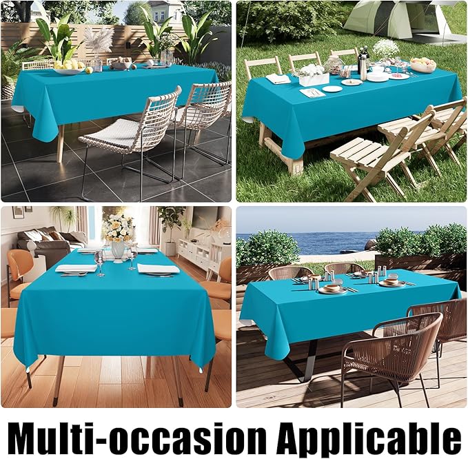 Smiry Rectangle Table Cloth 60x84 Inch, Waterproof Wipeable Vinyl Tablecloths Protector, Oil Spill Proof Plastic Table Cover for Dining, Picnic, Camping, Outdoor, Turquoise