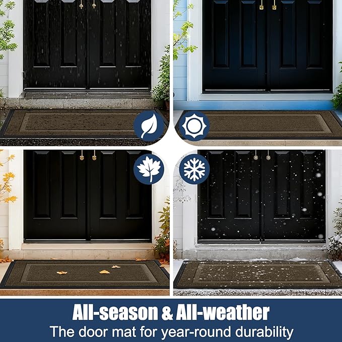 Front Door Mat Outside Entrance Indoor Doormat, 31" x 20" Outdoor Mats for Patio Waterproof, Outdoor Door Mats for Outside Entry, Indoor Rugs for Entryway, Sturdy Natural Rubber Entry Mat, Begie
