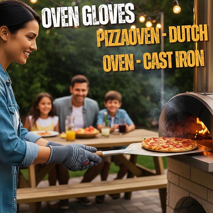 GRILL HEAT AID BBQ Grill Gloves 1472°F - Extreme Heat Resistant Oven Mitts for Grilling, Smoker & Fire Pit with Silicone Grip & EN407 Cut Resistance - Short Cuff, Dusky Gray