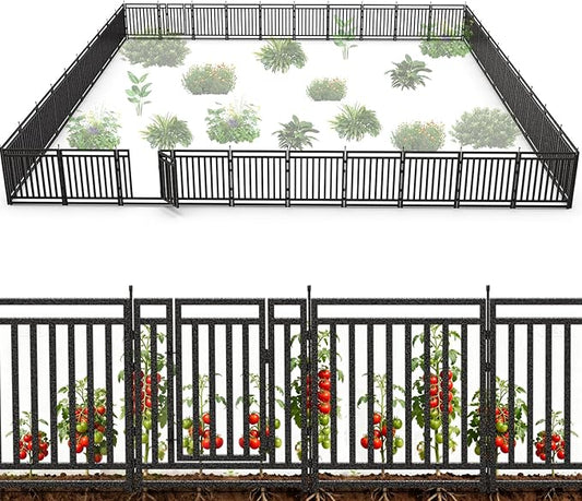 Garden Fence 32in (H) x 90ft (L), 35 Panels + 5 Gates, Durable Outdoor Yard Barrier, Secure Garden Fencing Weather-Resistant Fence Ideal for Pets, Privacy & Decoration, Black Silver