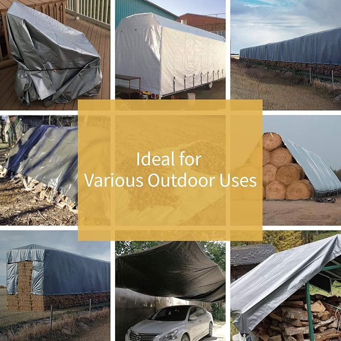 GUARD SHIELD Heavy Duty Tarp 12x24 Feet Silver/Black Multi Purpose Thick Waterproof Poly Tarp Cover 10mil
